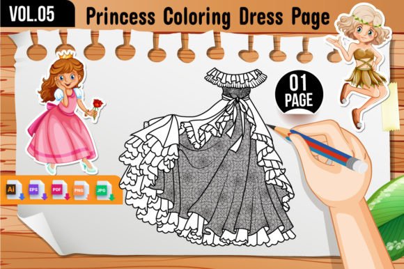 The Princess Dress Coloring Page V.05: A Versatile Digital Asset for Creativity and Business
